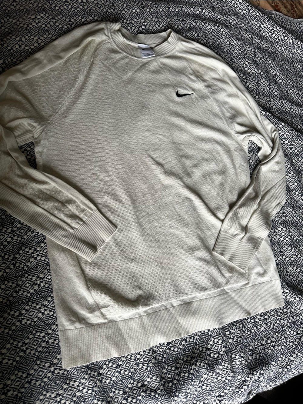 Nike Crewneck Sweater in Light Cream with Black Swoosh